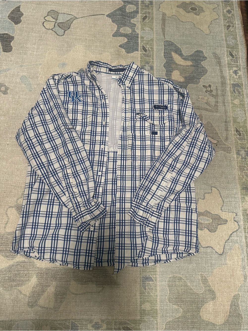 Columbia Blue and White Plaid Long Sleeve Shirt